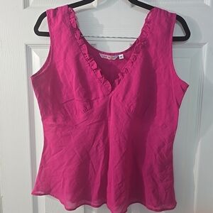Jams World Pink Ruffle Sleeveless‎ Lightweight Tank Top Size Medium Made In USA